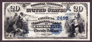 Us $20 National Currency Value Back Citizen Bank Of Cincinnati Fr 581 Vf (- 341) photo