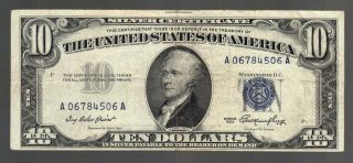 $10 1953 Blue Seal Silver Certificate Korean War Era Usa Paper Money Bill Note photo
