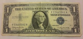 1957 B Circulated One Dollar Silver Certificate Old Paper Money Us Note photo
