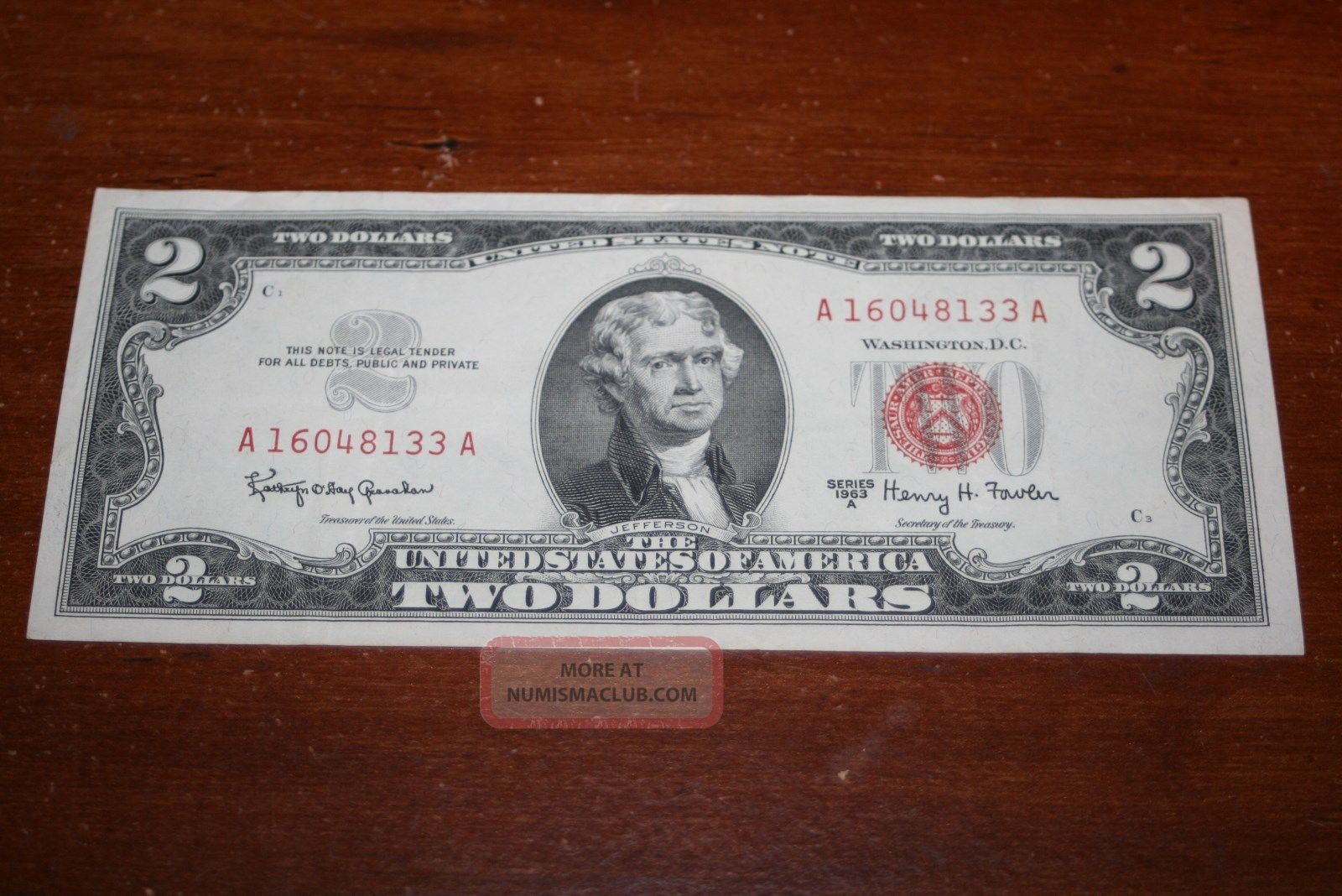 Two Dollar Bill $2.  00 Red Seal 1963a Small Usa Note Ss A16048133a Small Size Notes photo