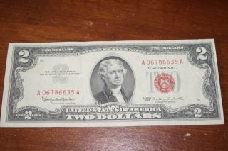 Two Dollar Bill $2.  00 Red Seal 1963 Small Usa Note Ss A06786635a photo
