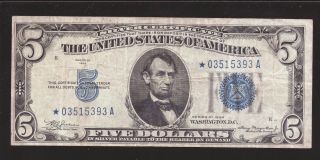 Rare 1934 Star $5 Silver Certificate U Grade It Low photo