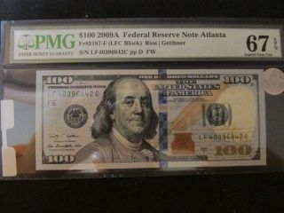 2009a $100 Federal Reserve Note Atlanta Gem Unc.  67epq/pmg photo