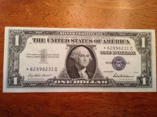 1957 $1 Us Silver Certificate Star Note Uncirculated Crisp No Folds Pointy Edges photo