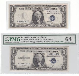 Scarce Block Q - F Reverse Change Over Pair 1935 - D Pmg - 63/64 Certified Bookends photo