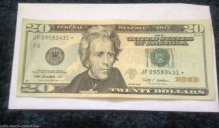 2009 $20 Bill Twenty Us Dollar Star Federal Reserve Note Serial Jf09583431 photo