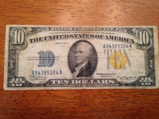 1934 A $10 Us Bill Emergency Note Gold Seal North Africa Look photo