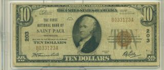 1929 $10 1st National Bank Of Saint Paul Minnesota 203 In A Bcw Holder photo
