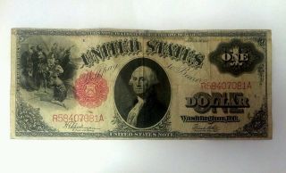 1917 United States One Dollar Bill Red Seal Circulated photo