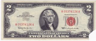 2 Dollar Bill Red Seal 1963 A05376126a Silver Certificate Torn Corner Circulated photo
