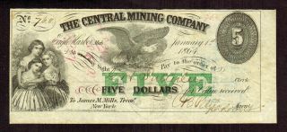 $5 1864 The Central Mining Company Eagle Harbor Mi More Currency Xj photo