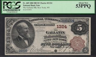 $5 1882=bb=galatin Ntl Bank Of City York (ny) =pcgs 53 Ppq photo