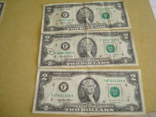 3 - 2 Dollar Bills 1995 Series A & B Federal Reserve Note photo