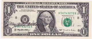 $1 Dollar 1995 H56743272k St.  Louis Missouri Circulated Signed Treasurer One photo