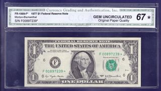 1977 $1 Federal Reserve Note Frn F - Star Cu Unc Cga Gem 67 photo