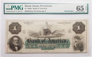 1860s $1 Bank Of America,  Providence Obsolete Currency - Pmg 65 Epq, photo