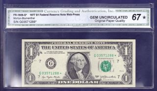 1977 $1 Federal Reserve Note Frn G - Star Cu Unc Cga Gem 67 photo