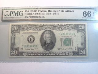 1950c $20 Twenty Dollar Federal Reserve Note Pmg Graded 66 Epq Gem Uncirculated photo