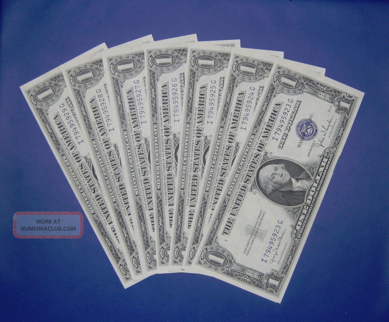 1935 D $1 Silver Certificates Narrow 7 Consecutive Crisp Unc