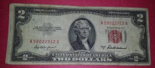 1953 A $2 Dollar Bill,  Two Dollar Bill,  Red Seal,  Legal Tender photo