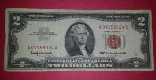1963 H $2 Dollar Bill,  Two Dollar Bill,  Red Seal,  Legal Tender photo