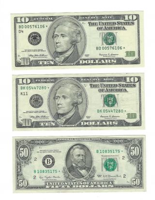 Fifty Dollar Federal Reserve Star Note & 2 - Ones 2 - Fives,  & 2 Tens $82 Face Value photo