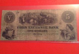 1860 Nebraska Currency - Corn Exchange Bank,  De Soto,  $5 Rare photo
