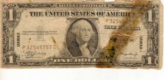 1935 - A $1 Hawaii Overprint,  Silver Certificate,  Low Grade Note (p - 10) photo