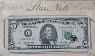 $5 Dollar U.  S.  Star Note Low Serial Number photo