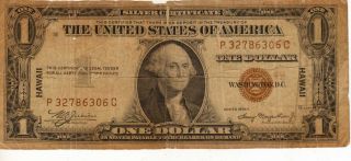 1935 - A $1 Hawaii Overprint,  Silver Certificate,  Low To Medium Grade Note (p - 11) photo