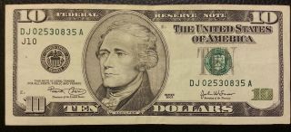 Old 2003 Circulated $10 Ten Dollar Note Dj 02530835 A Ten Dollars photo