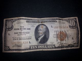 1929 Federal Reserve Bank San Francisco,  California $10 Bill photo