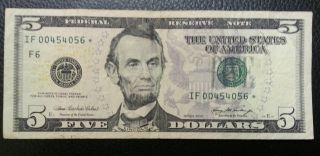 2006 $5 Five Dollar Star Note Circulated Us Currency Five Dollars photo