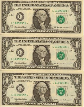 3 - 1999 Star Frn $1,  Consecutive Numbered,  Unc (j - 37a) photo
