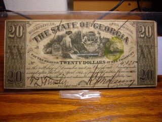 $20 Dollar (confederate Note) Large Obsolete State Of Georgia - April 6,  1864 photo