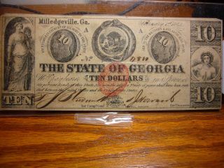 $10 Dollar Large Obsolete State Of Georgia,  Milledgeville - February 1,  1863 photo