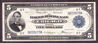 Us 1918 $5 Frbn Chicago Fr 794 Vf (- 873) photo