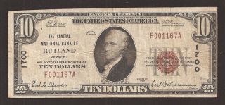 Rutland,  Vermont,  Charter 1700,  Series1929,  $10.  00 Type - 1,  16 Reported photo