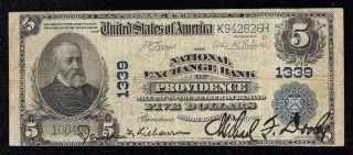Providence,  Ri,  Charter 1339,  Series 1902,  $5.  00 Plain Back,  Very Fine photo