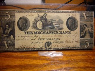 $5 Dollar Mechanics Bank Augusta Ga - Large Obsolete - October 1,  1861 photo