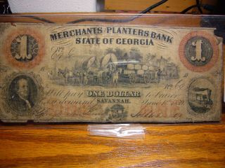 $1 Dollar Merchants Planters Bank - Savannah Ga - Obsolete Note October 1,  1861 photo