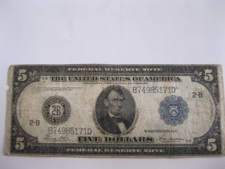 1914 Ny Five Dollar ($5) - Large Frnote photo