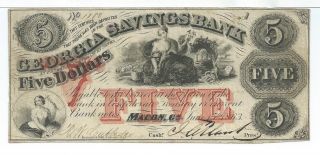 Georgia Macon Savings Bank $5 1863 Issued Maids Red V 5 Overprint 1180 photo