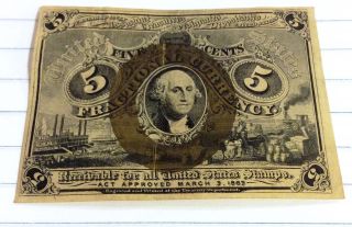 5¢ 1863 Fractional Currency Us Civil War Bill Paper Money Note Kia Gettysburg Vt photo