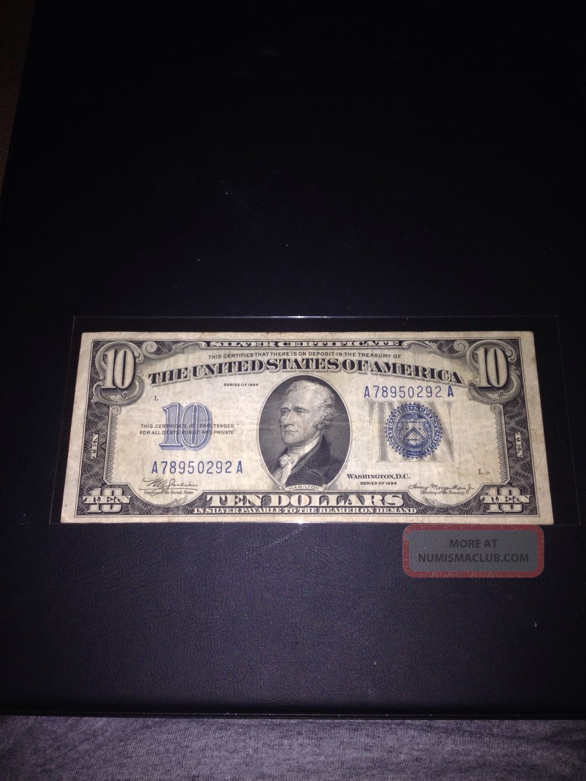 1934 $10 Dollar Bill Blue Seal Silver Certificate Note Paper Money Fr