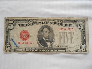 $5.  00 United States Note 1928e Red Seal photo