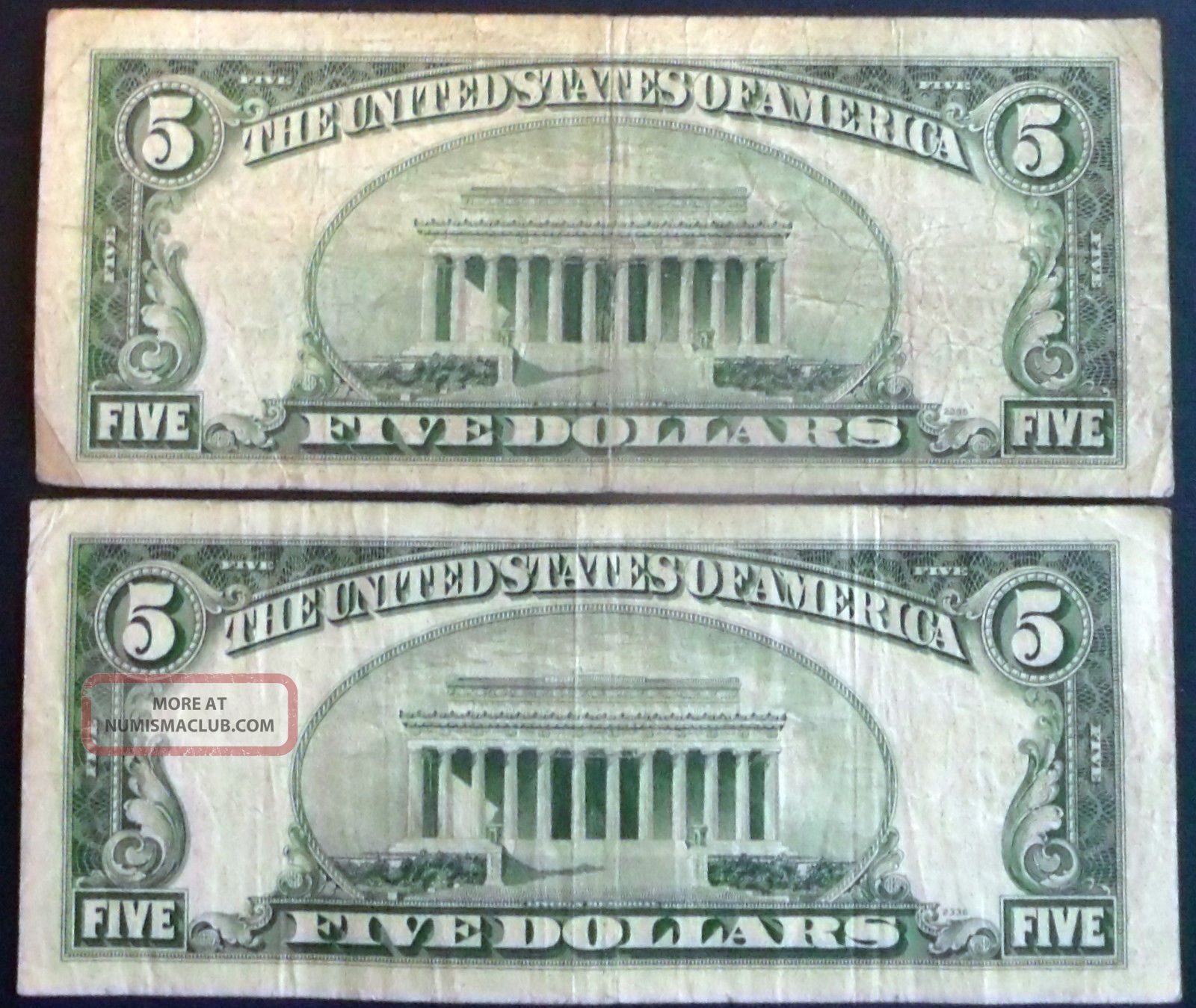 One 1953 $5 Silver Certificate One 1953a $5 United States Note