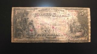 Rare Counterfeit 1865 $5 National Currency From Troy,  York Charter 991 photo
