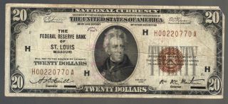 $20 1929 National St Louis Mo Brown Seal Jackson Old Federal Reserve Bank Note photo