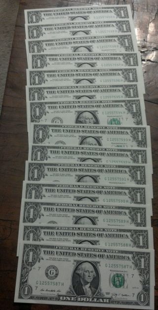 14 2009 $1 Uncirculated Dollar Bills Consecutive Low Serial Numbers photo